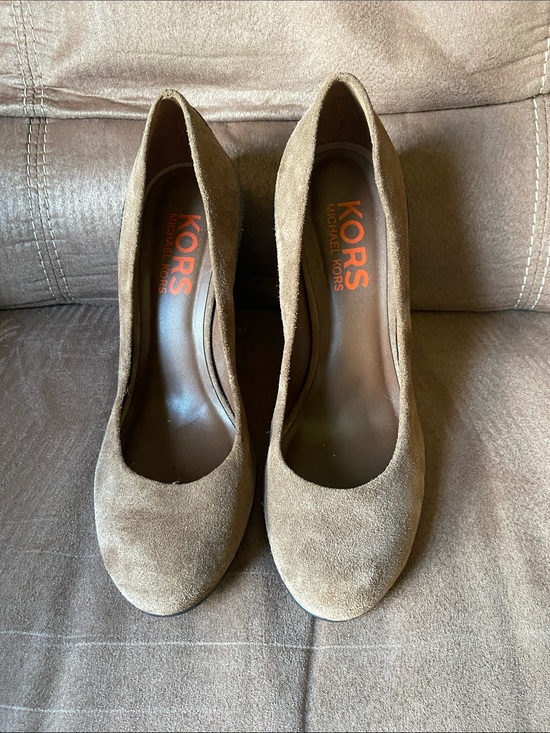 Michael Kors Shoes - MICHAEL KORS Brown Suede Rounded-Toe Heel Pump